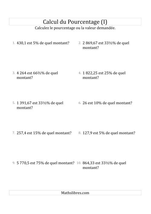 Calcul du Montant Original des Nombres Décimaux et la Sélection de Pourcentages (I)