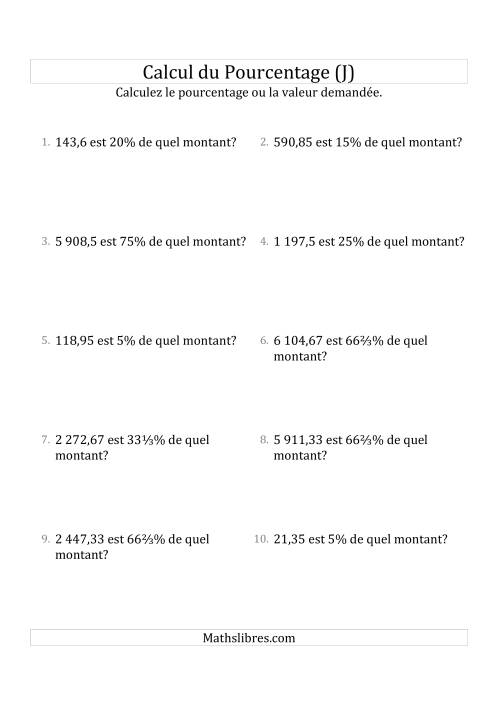 Calcul du Montant Original des Nombres Décimaux et la Sélection de Pourcentages (J)