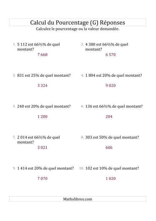 Calcul du Montant Original des Nombres Entiers et la Sélection de Pourcentages (G) page 2