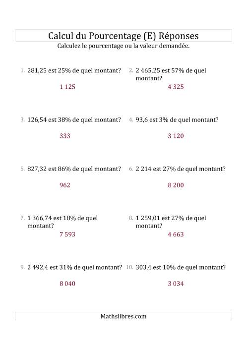Calcul du Montant Original des Nombres Décimaux et des Pourcentages Variant de 1 à 99 (E) page 2