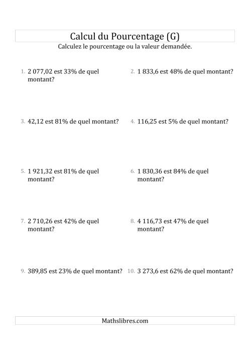Calcul du Montant Original des Nombres Décimaux et des Pourcentages Variant de 1 à 99 (G)