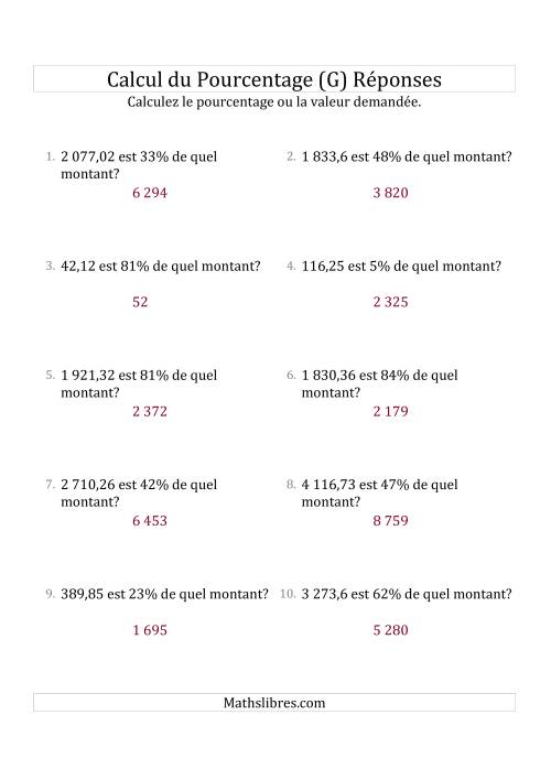 Calcul du Montant Original des Nombres Décimaux et des Pourcentages Variant de 1 à 99 (G) page 2