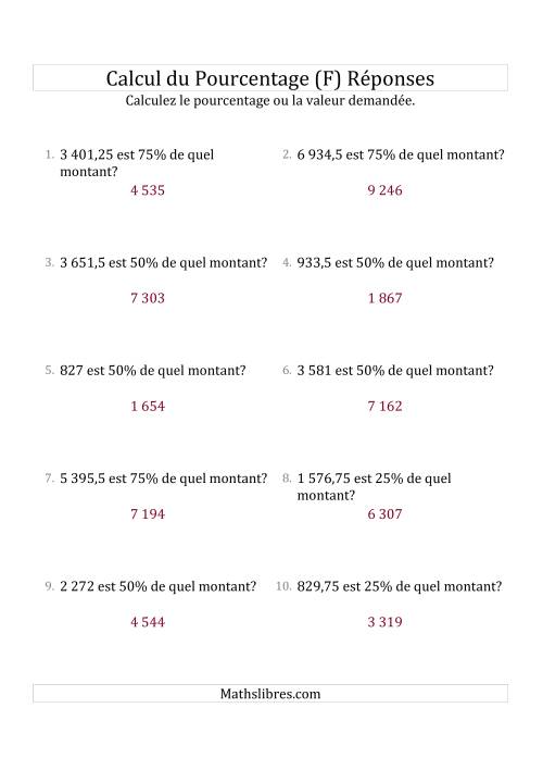 Calcul du Montant Original des Nombres Décimaux et des Pourcentages Multiples de 25 (F) page 2