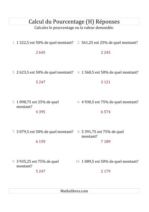 Calcul du Montant Original des Nombres Décimaux et des Pourcentages Multiples de 25 (H) page 2
