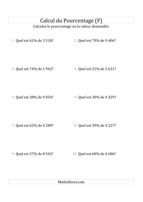 Calcul de la Valeur en Pourcentage des Nombres Décimaux et des Pourcentages Variant de 1 à 99 (F)