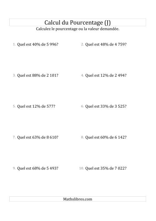 Calcul de la Valeur en Pourcentage des Nombres Décimaux et des Pourcentages Variant de 1 à 99 (J)