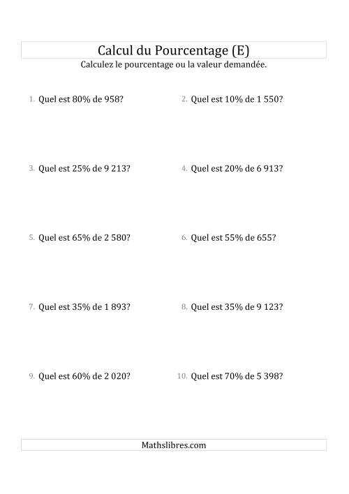 Calcul de la Valeur en Pourcentage des Nombres Décimaux et des Pourcentages Multiples de 5 (E)
