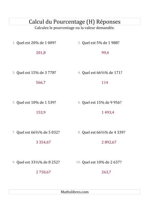 Calcul de la Valeur en Pourcentage des Nombres Décimaux et la Sélection de Pourcentages (H) page 2
