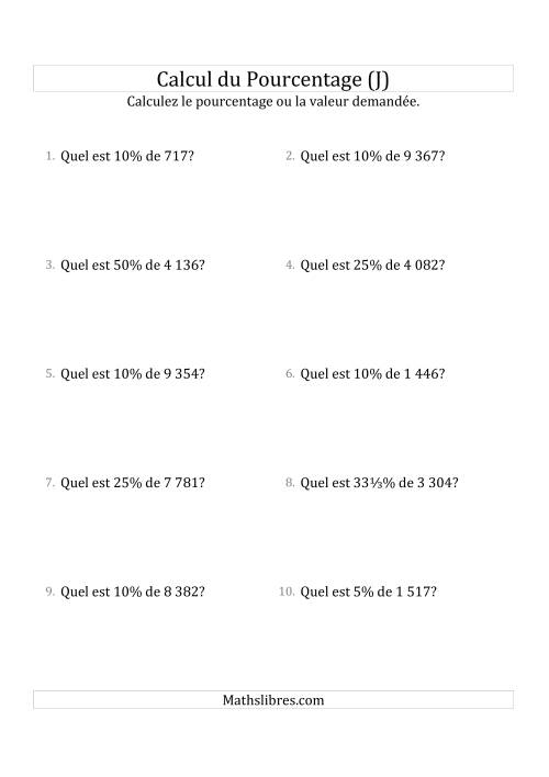 Calcul de la Valeur en Pourcentage des Nombres Décimaux et la Sélection de Pourcentages (J)
