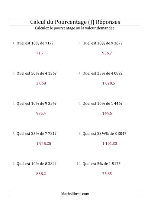 Calcul de la Valeur en Pourcentage des Nombres Décimaux et la Sélection de Pourcentages (J) page 2