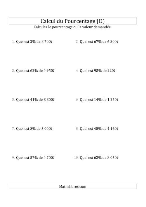 Calcul de la Valeur en Pourcentage des Nombres Entiers et des Pourcentages Variant de 1 à 99 (D)
