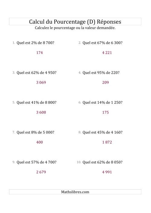 Calcul de la Valeur en Pourcentage des Nombres Entiers et des Pourcentages Variant de 1 à 99 (D) page 2