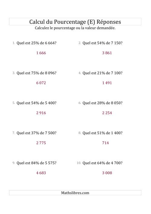 Calcul de la Valeur en Pourcentage des Nombres Entiers et des Pourcentages Variant de 1 à 99 (E) page 2