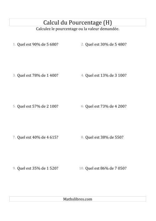 Calcul de la Valeur en Pourcentage des Nombres Entiers et des Pourcentages Variant de 1 à 99 (H)
