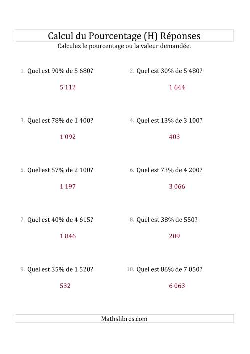 Calcul de la Valeur en Pourcentage des Nombres Entiers et des Pourcentages Variant de 1 à 99 (H) page 2