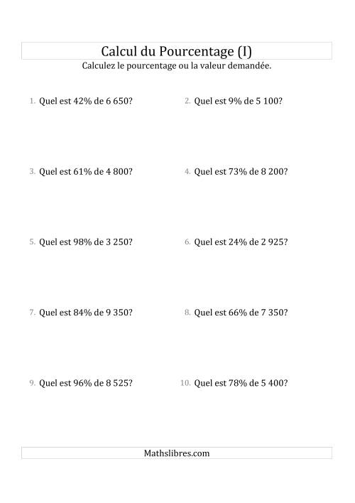 Calcul de la Valeur en Pourcentage des Nombres Entiers et des Pourcentages Variant de 1 à 99 (I)