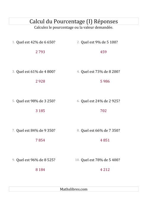 Calcul de la Valeur en Pourcentage des Nombres Entiers et des Pourcentages Variant de 1 à 99 (I) page 2