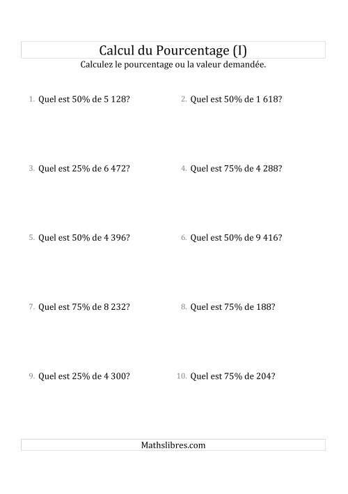 Calcul de la Valeur en Pourcentage des Nombres Entiers et des Pourcentages Multiples 25 (I)