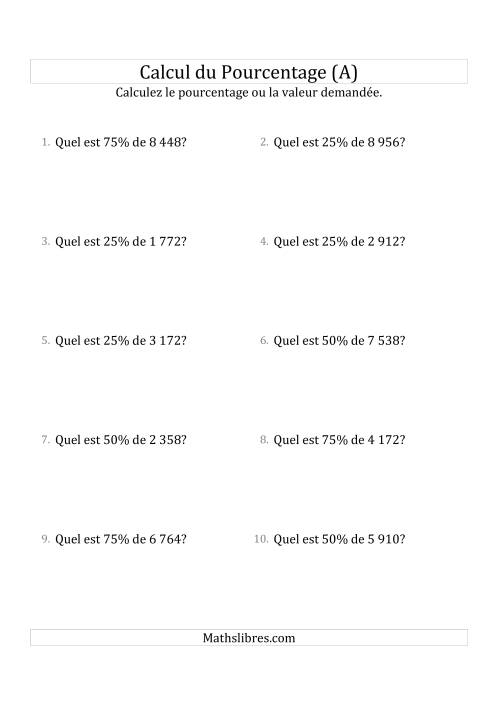 Calcul de la Valeur en Pourcentage des Nombres Entiers et des Pourcentages Multiples 25 (Tout)