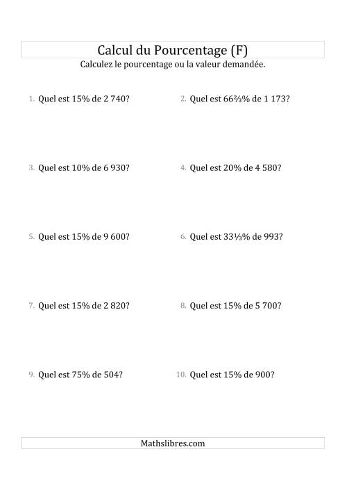 Calcul de la Valeur en Pourcentage des Nombres Entiers et la Sélection de Pourcentages (F)