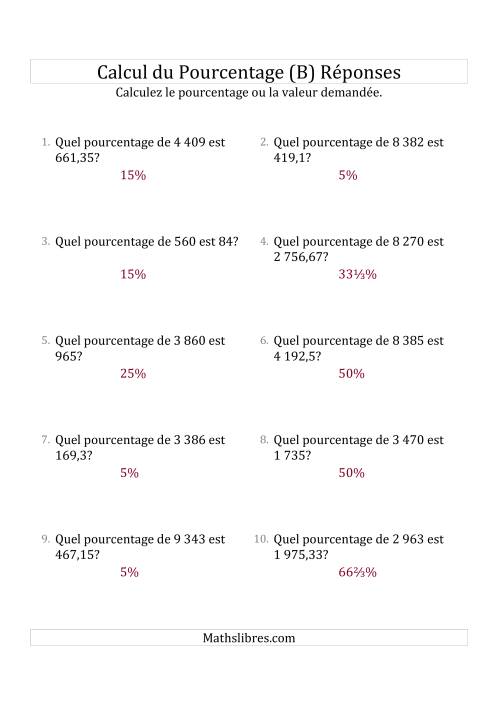 Calcul du Taux de Pourcentage des Nombres Décimaux et la Sélection de Pourcentages (B) page 2