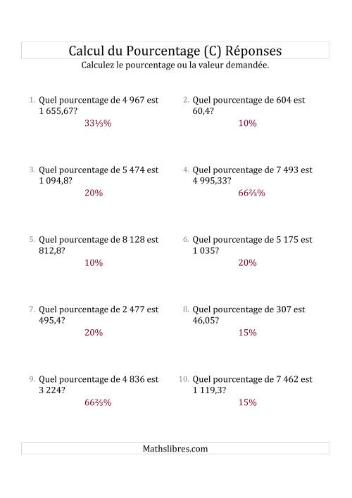 Calcul du Taux de Pourcentage des Nombres Décimaux et la Sélection de Pourcentages (C) page 2