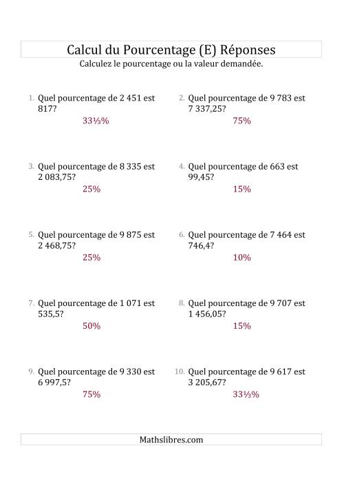 Calcul du Taux de Pourcentage des Nombres Décimaux et la Sélection de Pourcentages (E) page 2