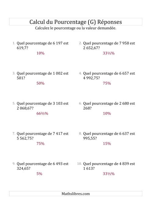 Calcul du Taux de Pourcentage des Nombres Décimaux et la Sélection de Pourcentages (G) page 2