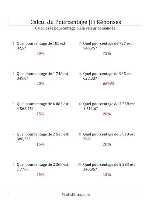 Calcul du Taux de Pourcentage des Nombres Décimaux et la Sélection de Pourcentages (I) page 2