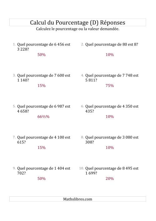 Calcul du Taux de Pourcentage des Nombres Entiers et la Sélection de Pourcentages (D) page 2