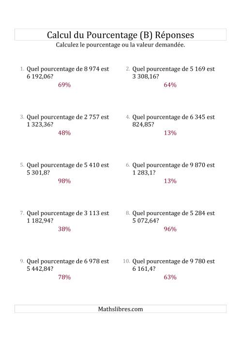Calcul du Taux de Pourcentage des Nombres Décimaux et des Pourcentages Variant de 1 à 99 (B) page 2