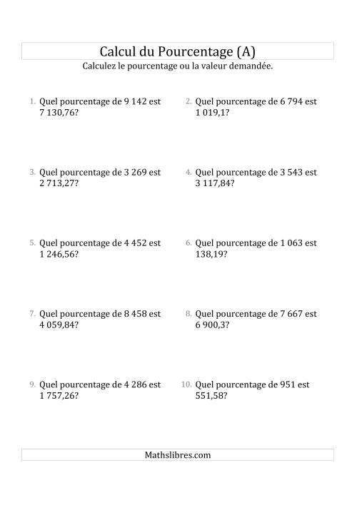 Calcul du Taux de Pourcentage des Nombres Décimaux et des Pourcentages Variant de 1 à 99 (Tout)