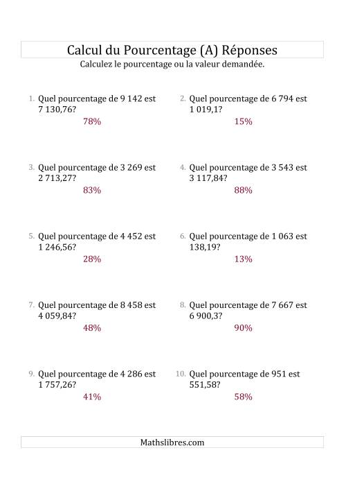 Calcul du Taux de Pourcentage des Nombres Décimaux et des Pourcentages Variant de 1 à 99 (Tout) page 2