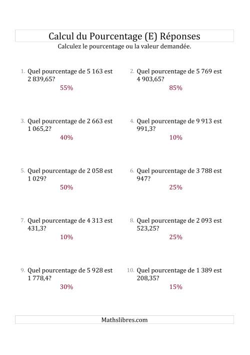 Calcul du Taux de Pourcentage des Nombres Décimaux et des Pourcentages Multiples de 5 (E) page 2
