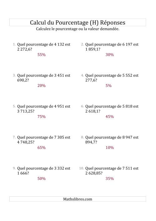 Calcul du Taux de Pourcentage des Nombres Décimaux et des Pourcentages Multiples de 5 (H) page 2