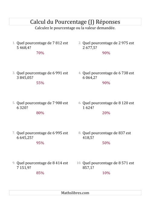Calcul du Taux de Pourcentage des Nombres Décimaux et des Pourcentages Multiples de 5 (J) page 2