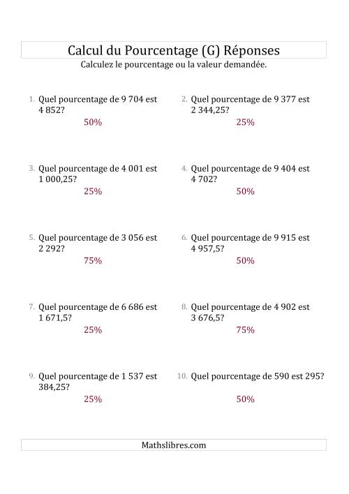 Calcul du Taux de en Pourcentage des Nombres Décimaux et des Pourcentages Multiples de 25 (G) page 2