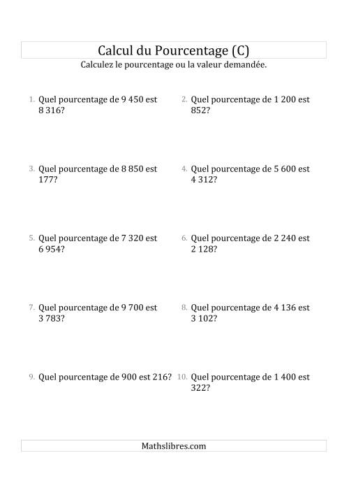 Calcul du Taux de Pourcentage des Nombres Entiers et des Pourcentages Variant de 1 à 99 (C)