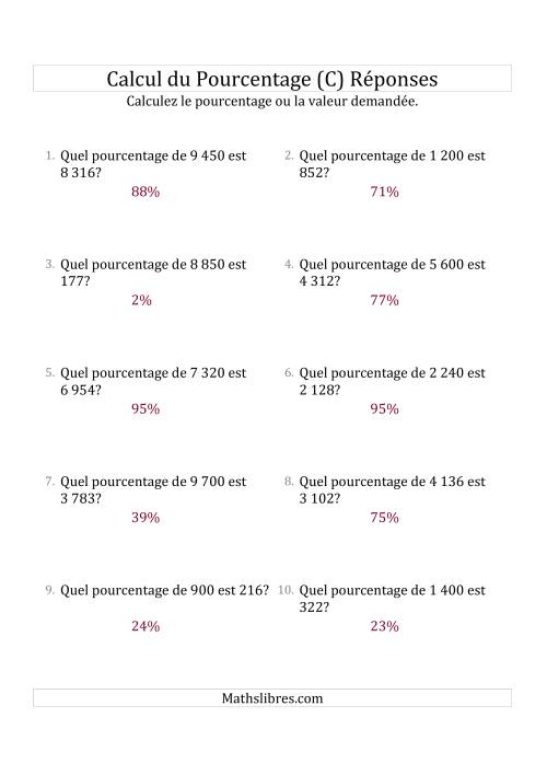 Calcul du Taux de Pourcentage des Nombres Entiers et des Pourcentages Variant de 1 à 99 (C) page 2