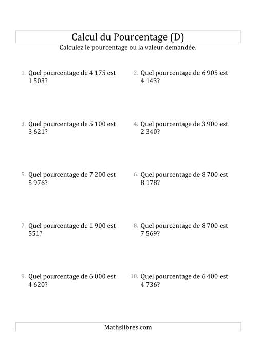 Calcul du Taux de Pourcentage des Nombres Entiers et des Pourcentages Variant de 1 à 99 (D)
