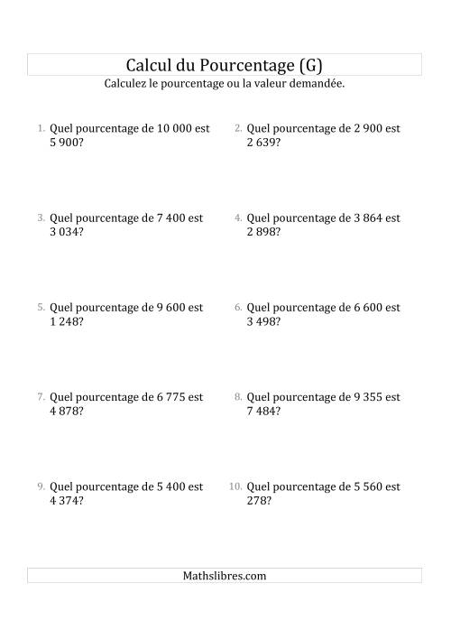 Calcul du Taux de Pourcentage des Nombres Entiers et des Pourcentages Variant de 1 à 99 (G)