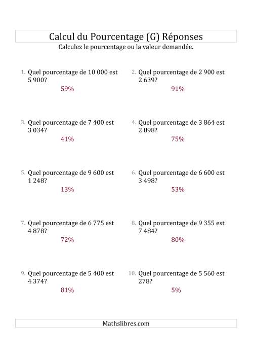 Calcul du Taux de Pourcentage des Nombres Entiers et des Pourcentages Variant de 1 à 99 (G) page 2