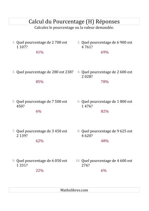 Calcul du Taux de Pourcentage des Nombres Entiers et des Pourcentages Variant de 1 à 99 (H) page 2