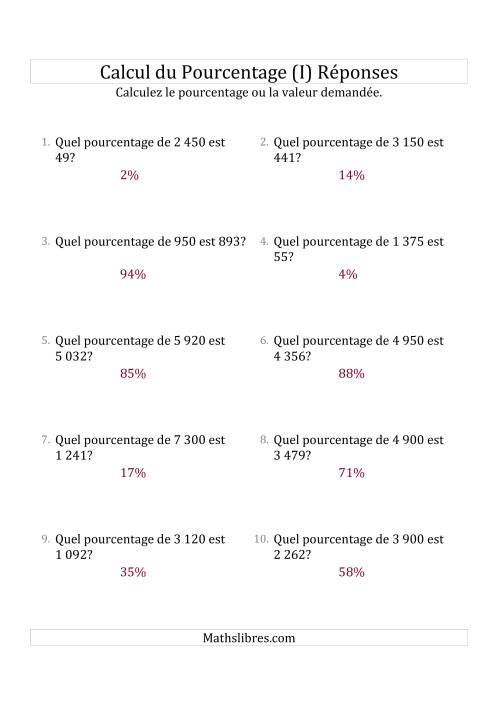Calcul du Taux de Pourcentage des Nombres Entiers et des Pourcentages Variant de 1 à 99 (I) page 2