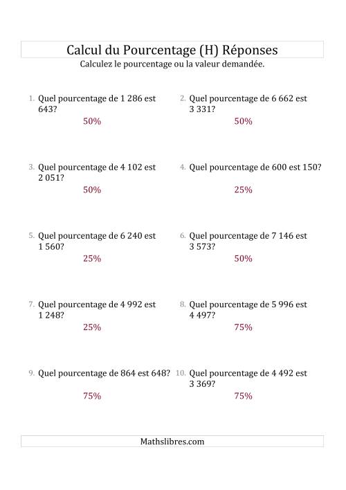 Calcul du Taux de en Pourcentage des Nombres Décimaux et des Pourcentages Multiples de 25 (H) page 2