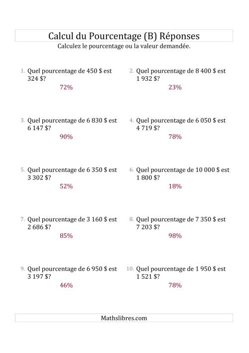 Calcul du Taux de Pourcentage des Nombres Entiers et des Pourcentages Variant de 1 à 99 (Sommes en Dollars) (B) page 2