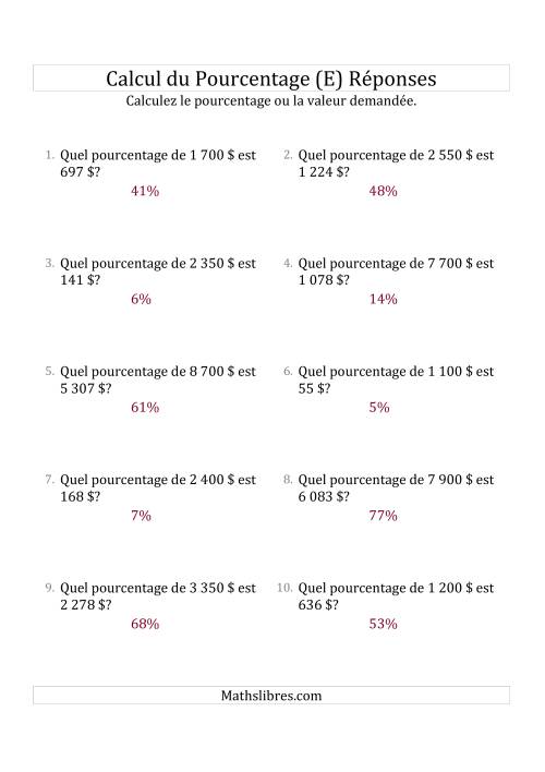 Calcul du Taux de Pourcentage des Nombres Entiers et des Pourcentages Variant de 1 à 99 (Sommes en Dollars) (E) page 2