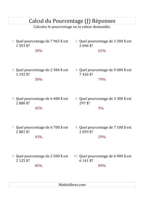 Calcul du Taux de Pourcentage des Nombres Entiers et des Pourcentages Variant de 1 à 99 (Sommes en Dollars) (J) page 2