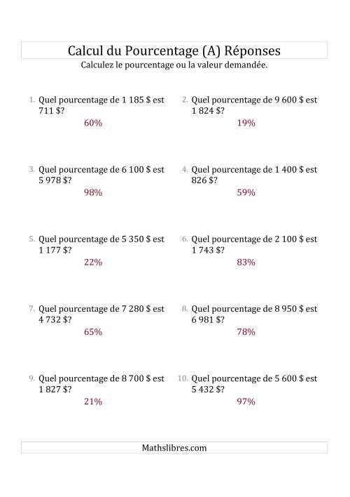 Calcul du Taux de Pourcentage des Nombres Entiers et des Pourcentages Variant de 1 à 99 (Sommes en Dollars) (Tout) page 2