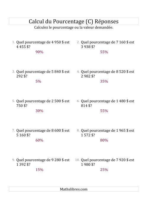 Calcul du Taux de Pourcentage des Nombres Entiers et des Pourcentages Multiples de 5 (Sommes en Dollars) (C) page 2